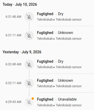 log entries for sensor going dry -> unknown -> dry every morning.